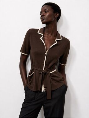 Vintage Lucia Brown Knit Belted Cardigan Top